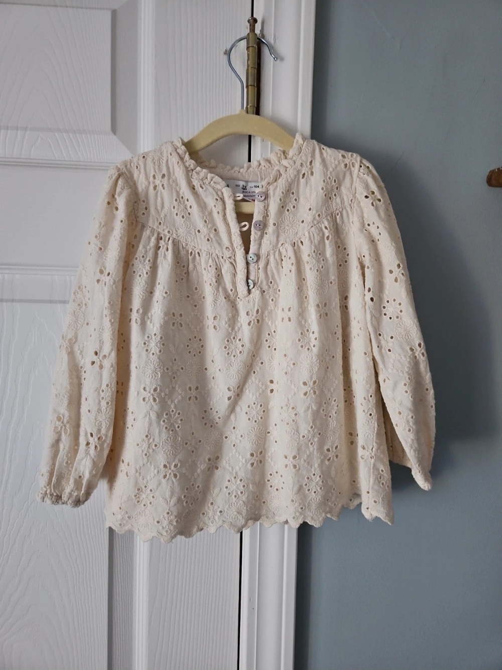 Zara Cream Eyelet Peasant Blouse